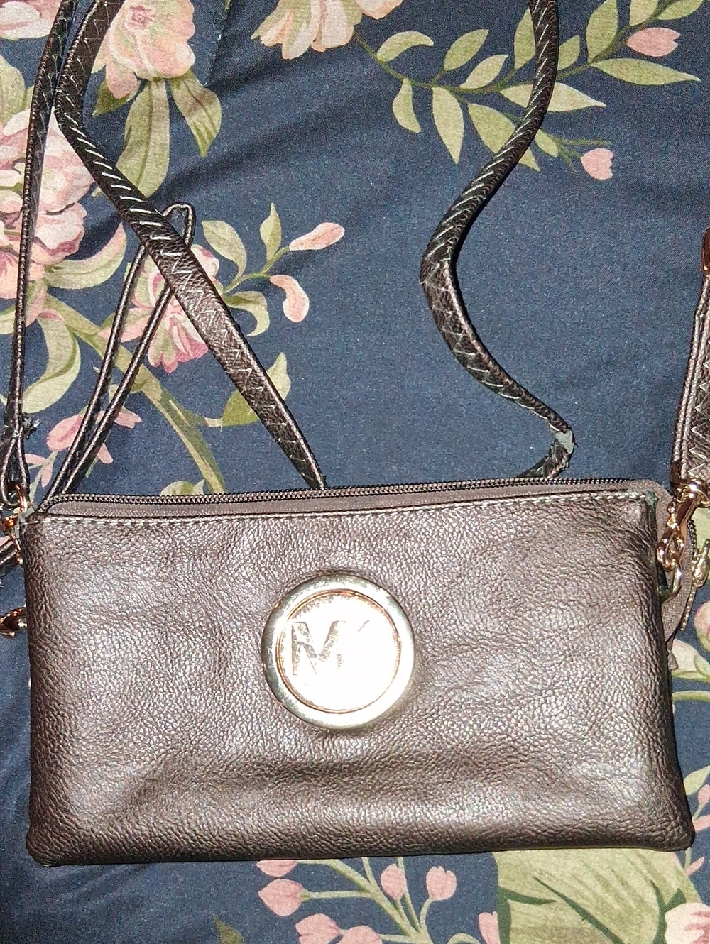 Michael Kors Dark Brown Leather Crossbody Bag with Gold Logo